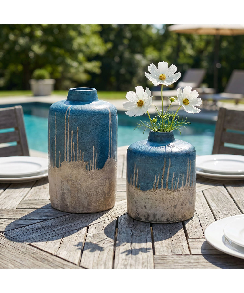 Coastal Cascade Indoor-Outdoor Blue Vases, Set of 2