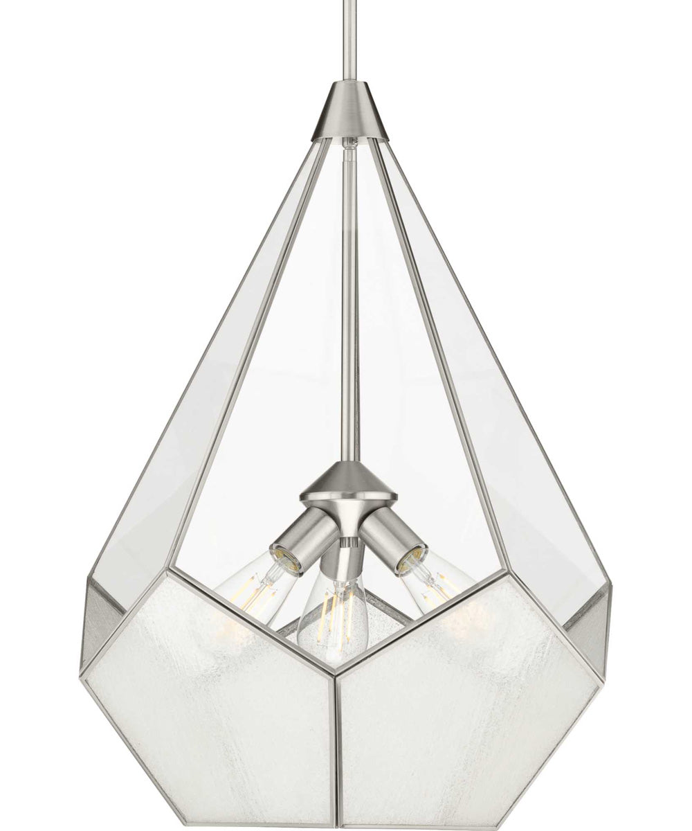 Cinq 3-Light Clear Glass Global Pendant Light Brushed Nickel
