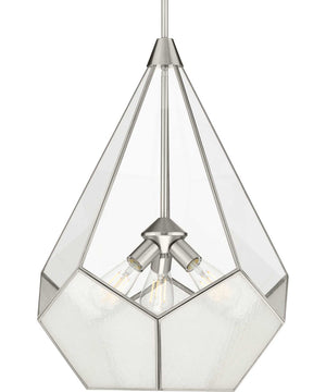 Cinq 3-Light Clear Glass Global Pendant Light Brushed Nickel