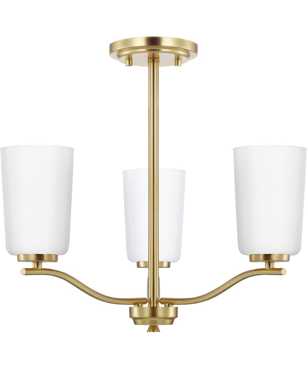 Adley 3-Light Etched White Glass Semi-Flush Convertible Light Satin Brass