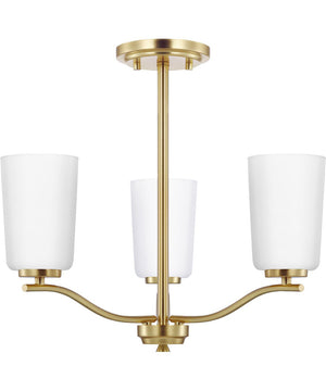 Adley 3-Light Etched White Glass Semi-Flush Convertible Light Satin Brass