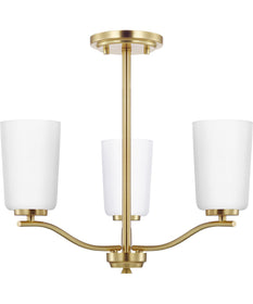 Adley 3-Light Etched White Glass Semi-Flush Convertible Light Satin Brass
