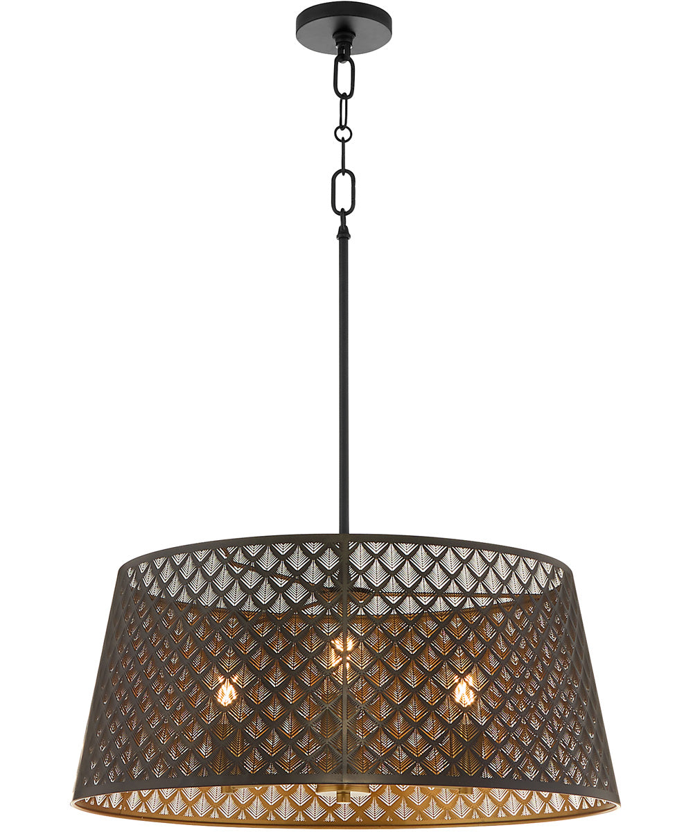 Benedict 3-light Pendant Matte Black|Aged Brass