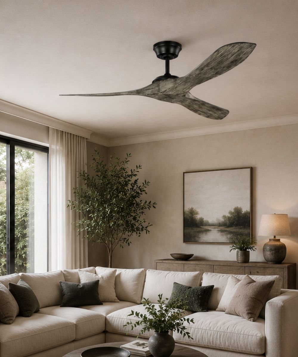 60" Edge Coastal 3-Blade Indoor/Outdoor Ceiling Fan Aged Pewter with Light Grey Weathered Oak Blades with Remote