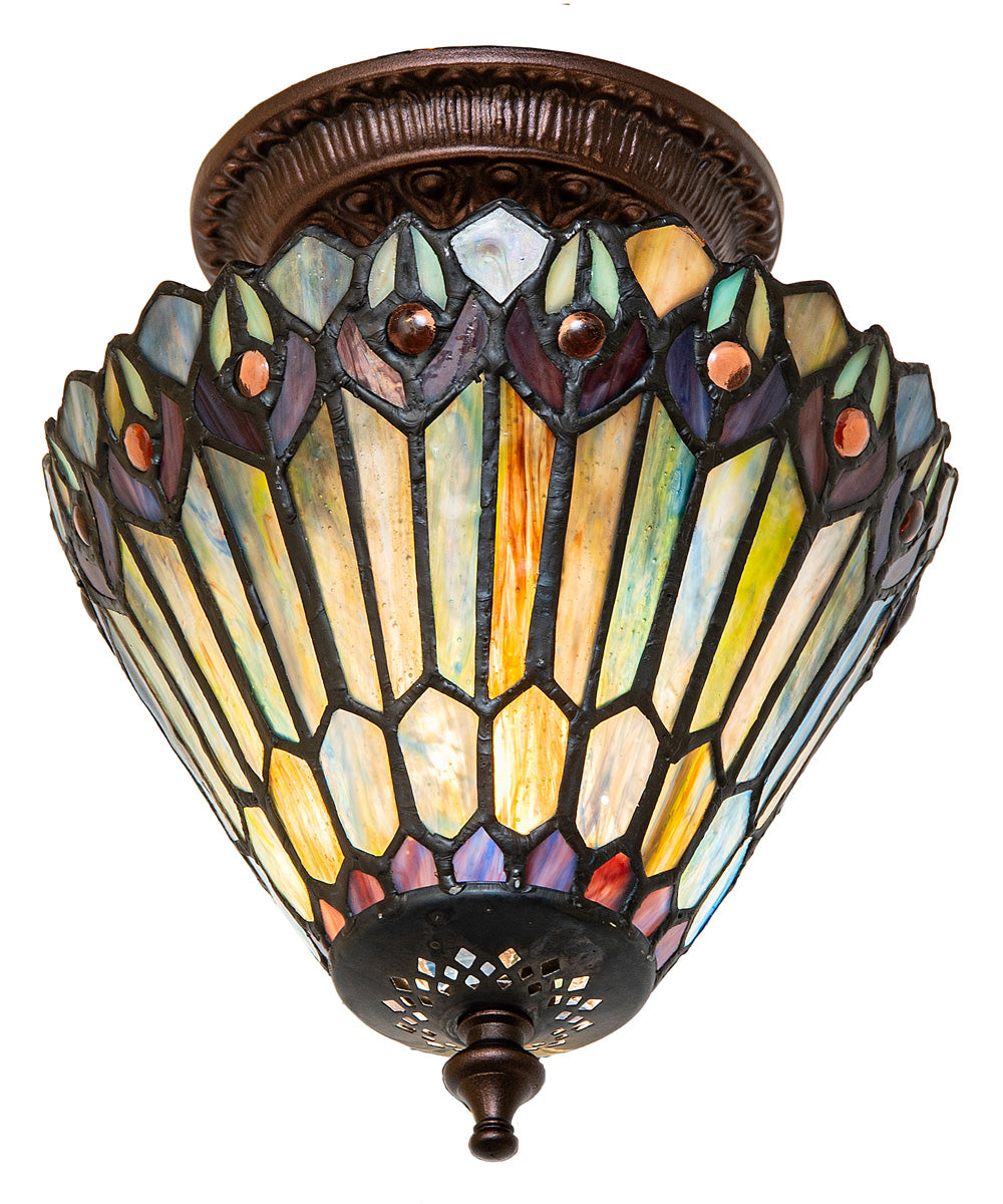 8" Wide Tiffany Jeweled Peacock Flush Mount