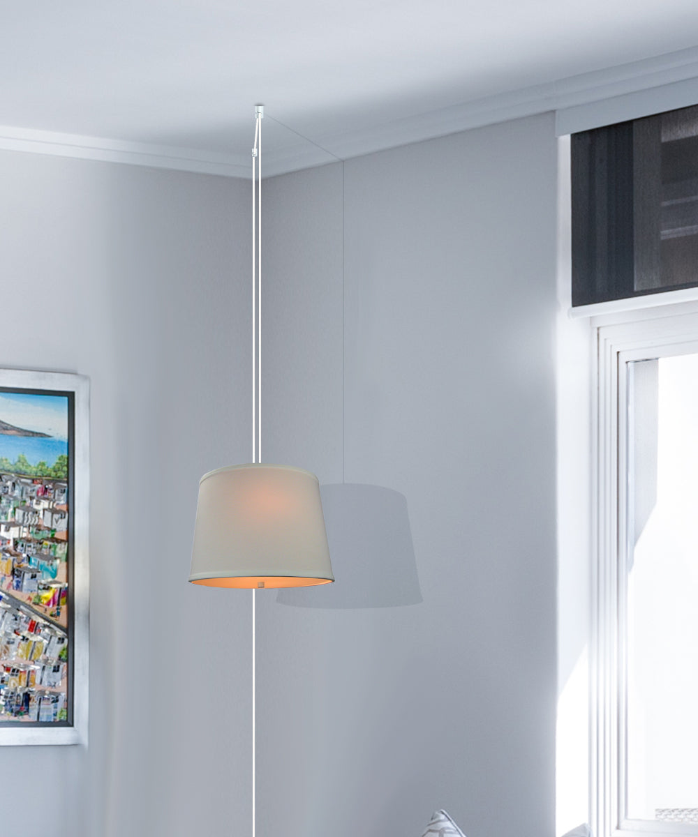 14"W 2 Light Swag Plug-In Pendant  White Linen with Diffuser White Cord