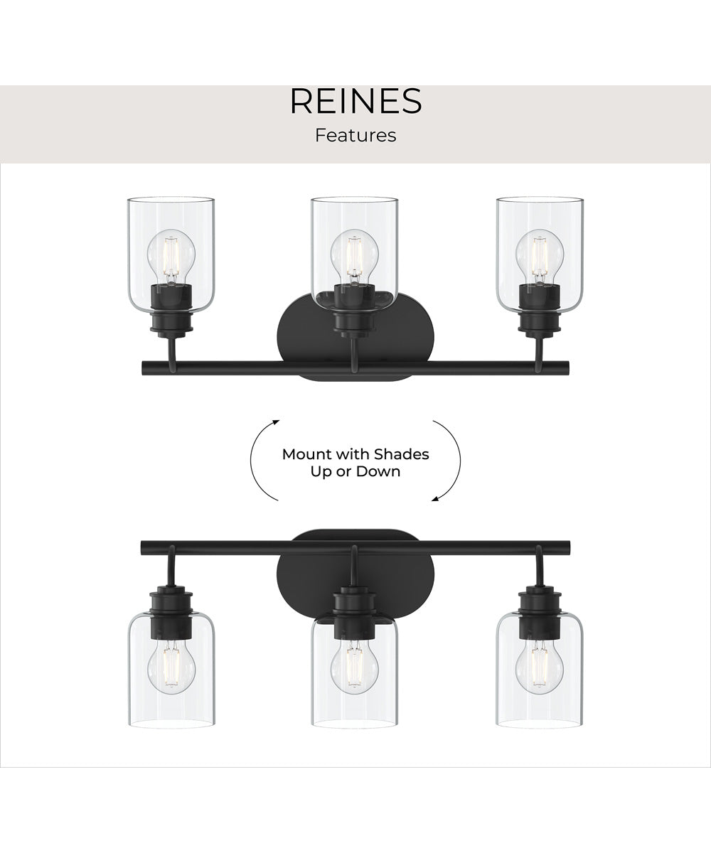 Reines 3-Light Bath Vanity with Clear Glass Shades Matte Black