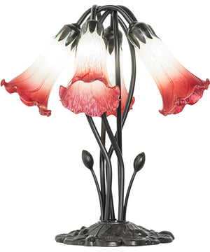 16" High Red/Seafoam Tiffany Pond Lily 5 Light Table Lamp