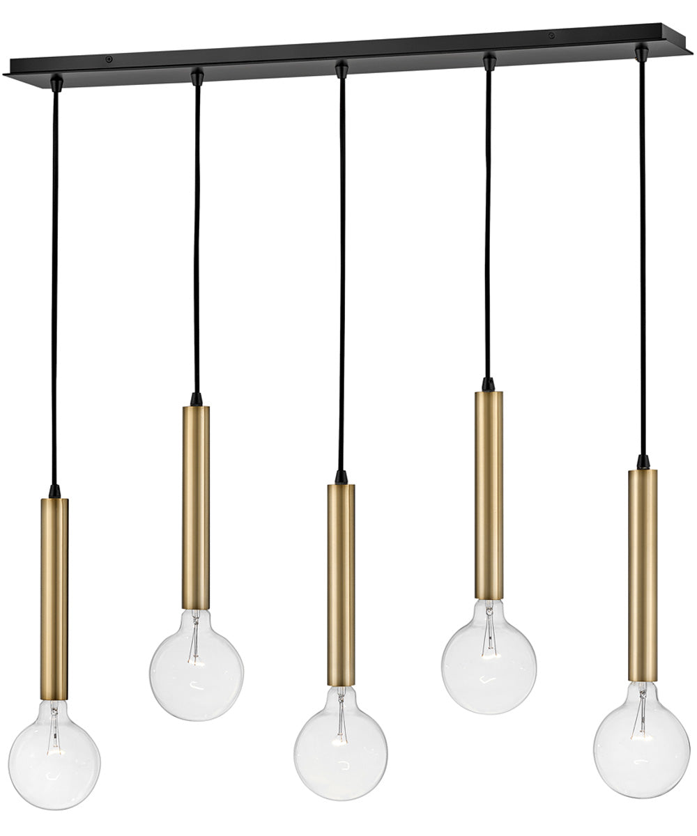 Bobbie 5-Light Large Five Light Linear Chandelier in Lacquered Brass