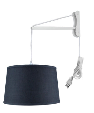 16"W MAST Plug-In Wall Mount Pendant 1 Light White Cord/Arm Shallow Drum Textured Slate Blue