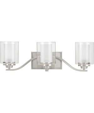 Kene 3-Light Clear Glass Craftsman Bath Vanity Light Brushed Nickel