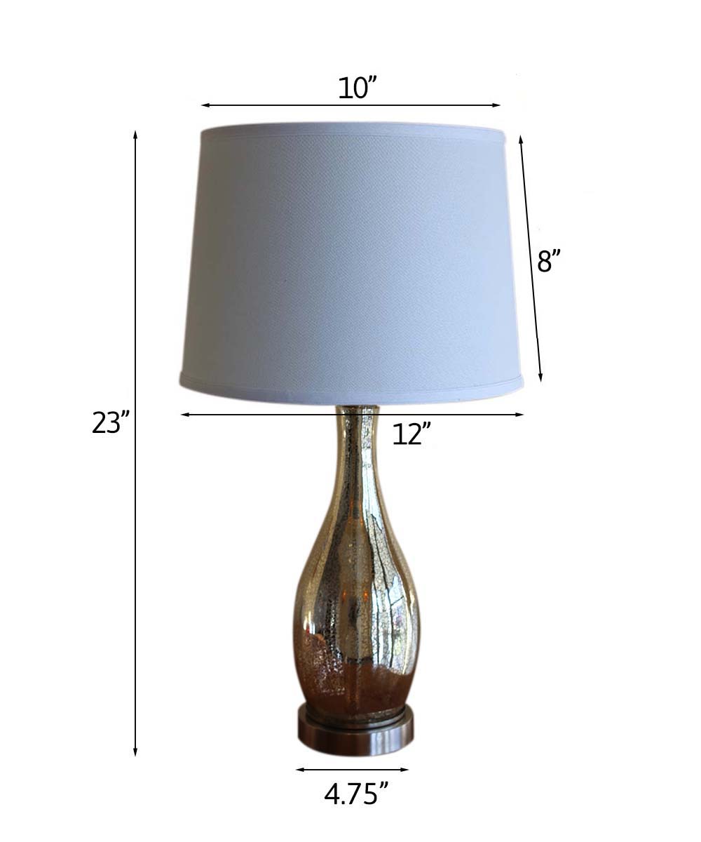 23" Teardrop Lamp Base 2 Pack, Mercury Silver/Gold Glass Table Lamp Set with White Linen Shades