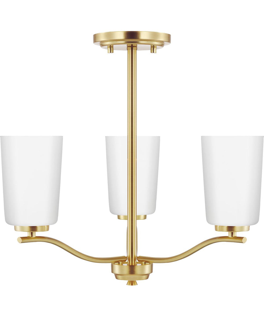 Adley 3-Light Etched White Glass Semi-Flush Convertible Light Satin Brass