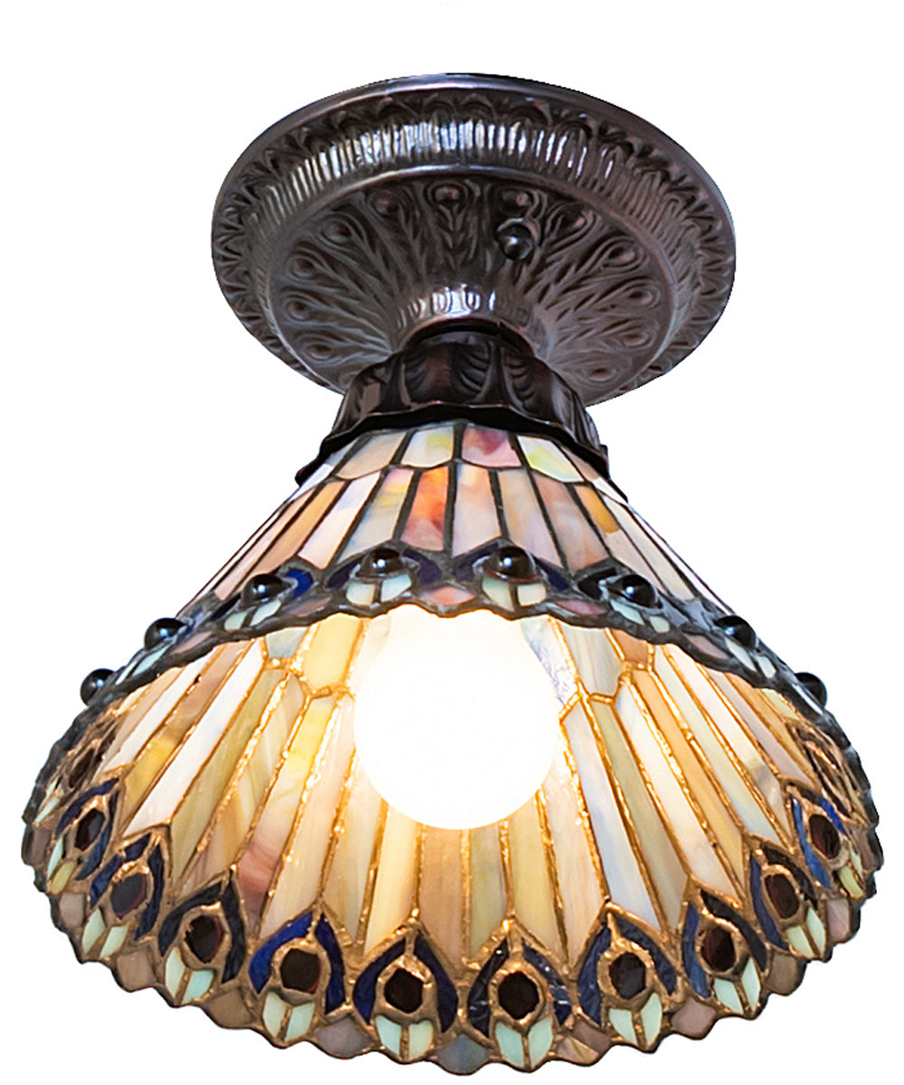 8" Wide Tiffany Jeweled Peacock Flushmount