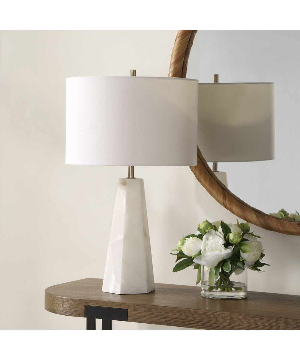 Marble Accent Table Lamp in Cream with Off-White Linen