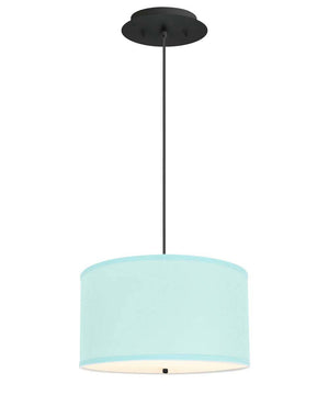 16" W 2 Light Pendant Island Paradise Linen Drum Shade with Diffuser, Black Cord