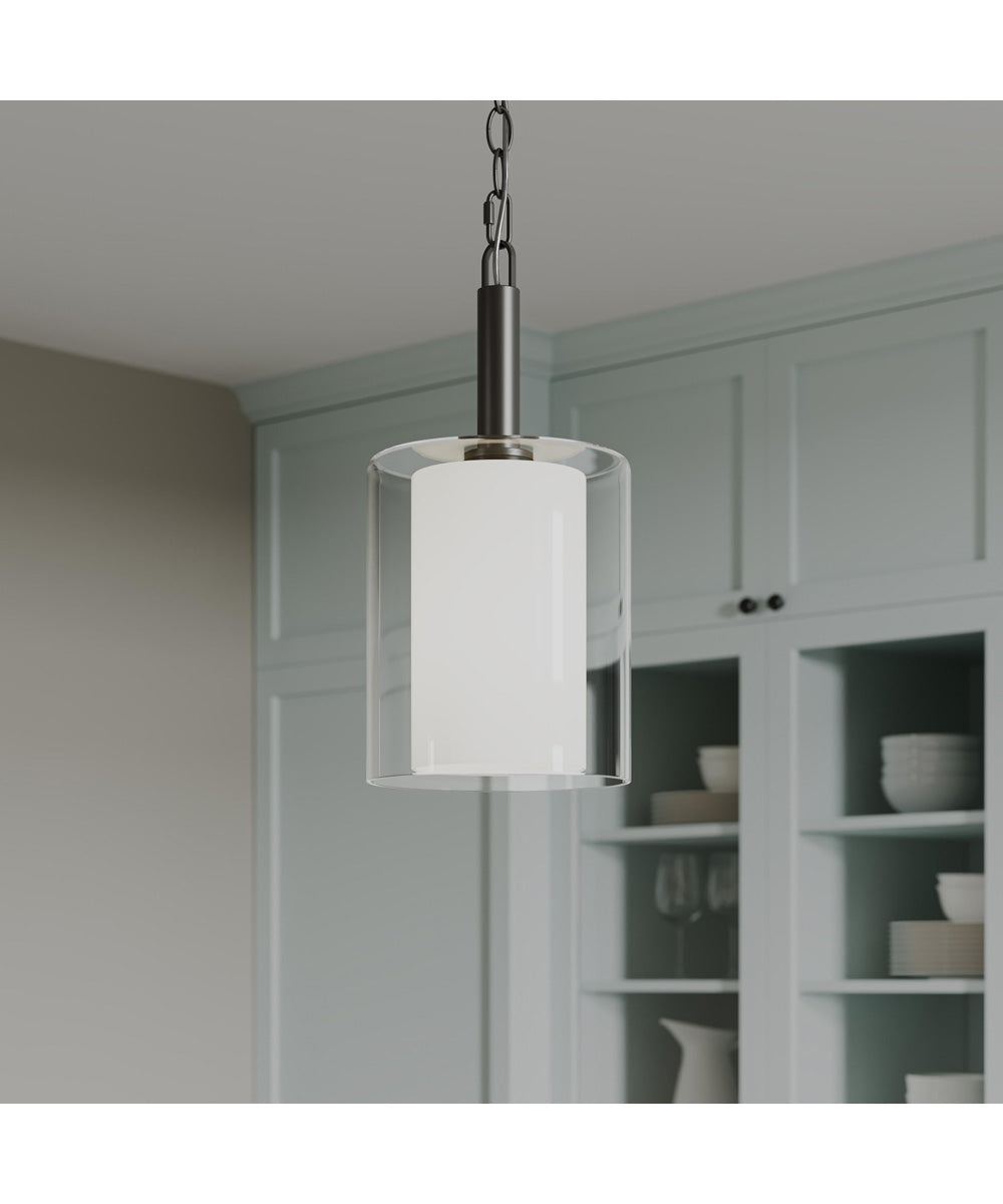 Mack 1-Light Pendant with Layered Glass Shade Matte Black