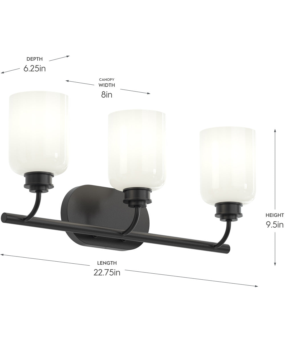 Reines 3-Light Bath Vanity with Opal Glass Shades Matte Black