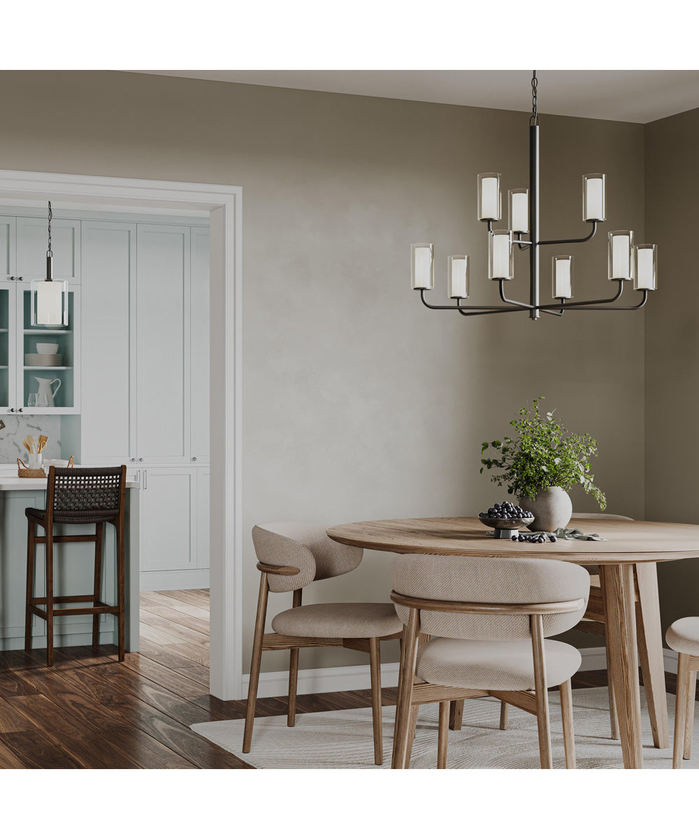 Mack 1-Light Pendant with Layered Glass Shade Matte Black