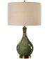 Ceramic Table Lamp with Emerald Green Glaze and Beige Linen