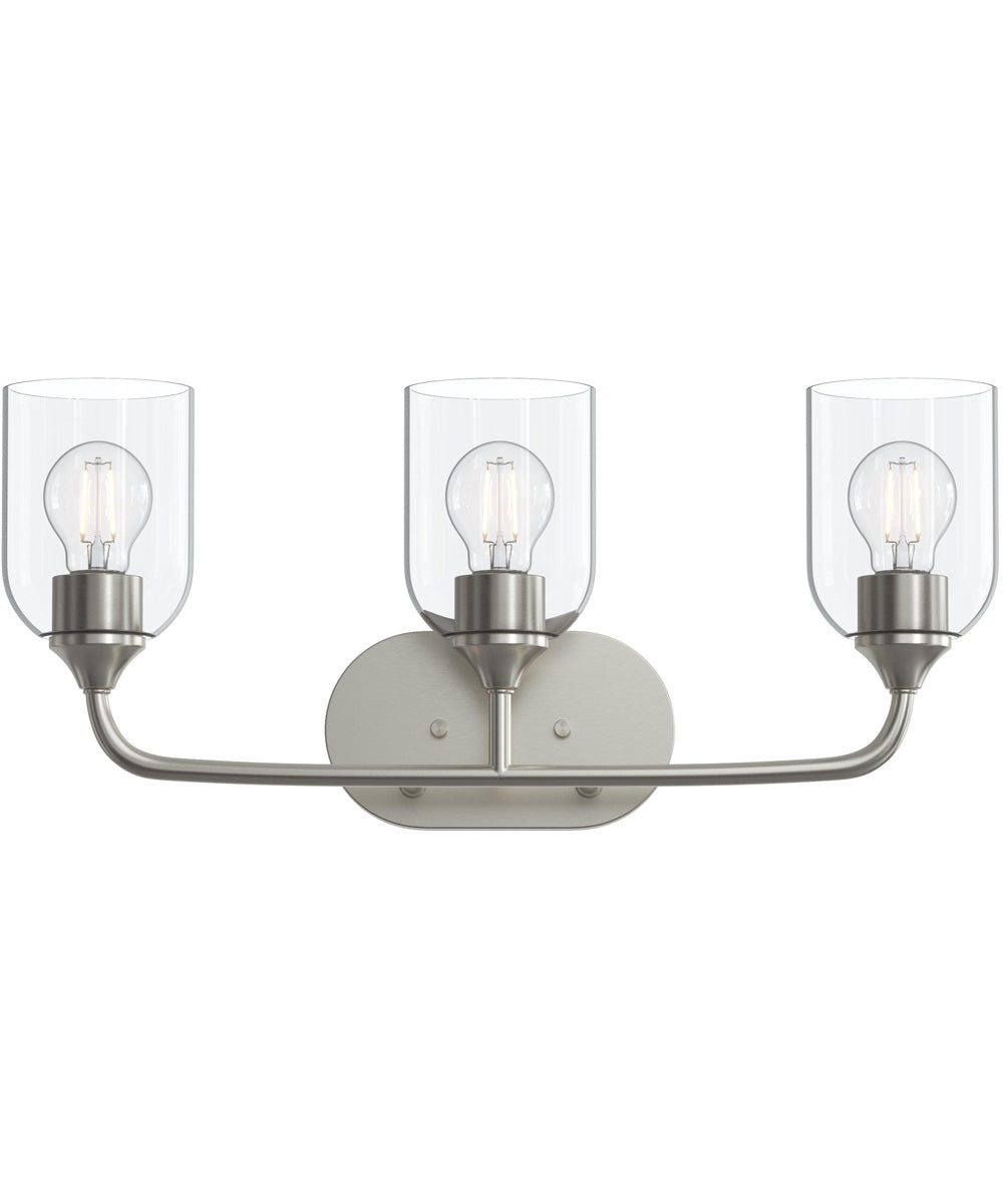 Ilia 3-Light Bath Vanity with Clear Glass Shade Brushed Nickel