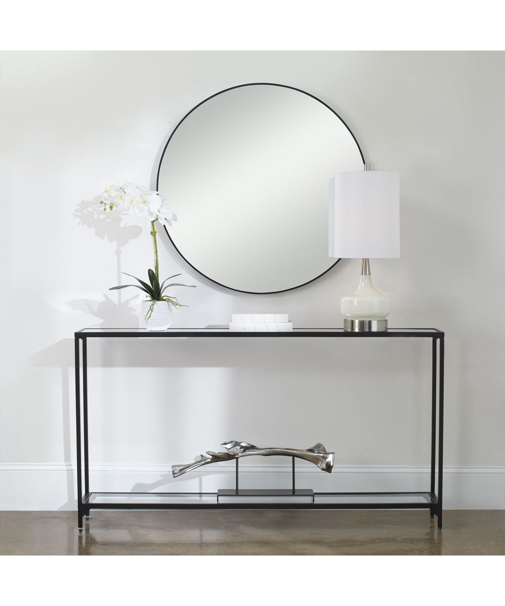 Console Table with Mirrored Shelves in Satin Black