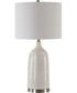 Ceramic Table Lamp in Distressed White Glaze and White Fabric
