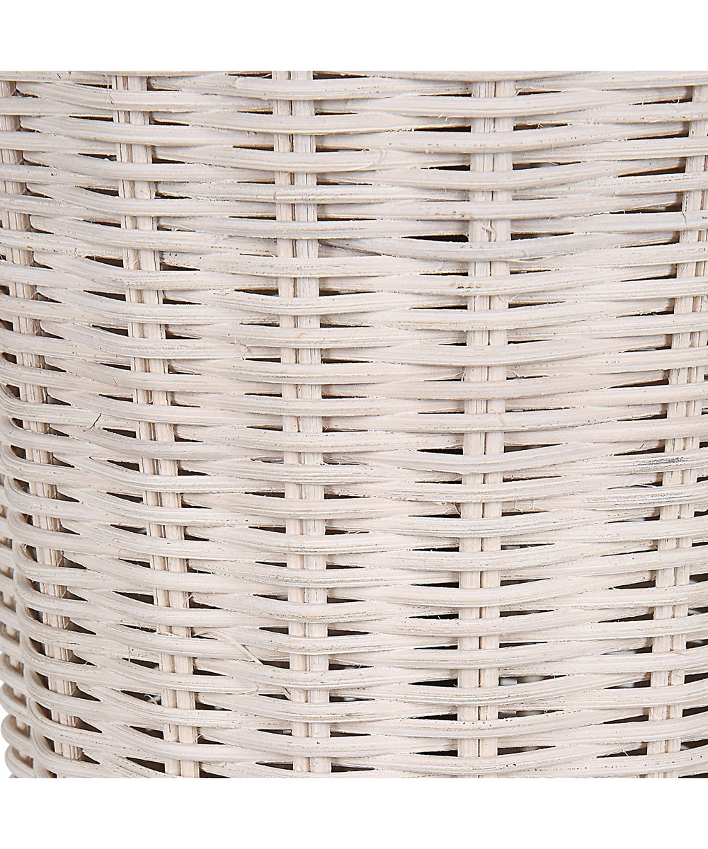 Coastal Woven Rattan Table Lamp with White Linen