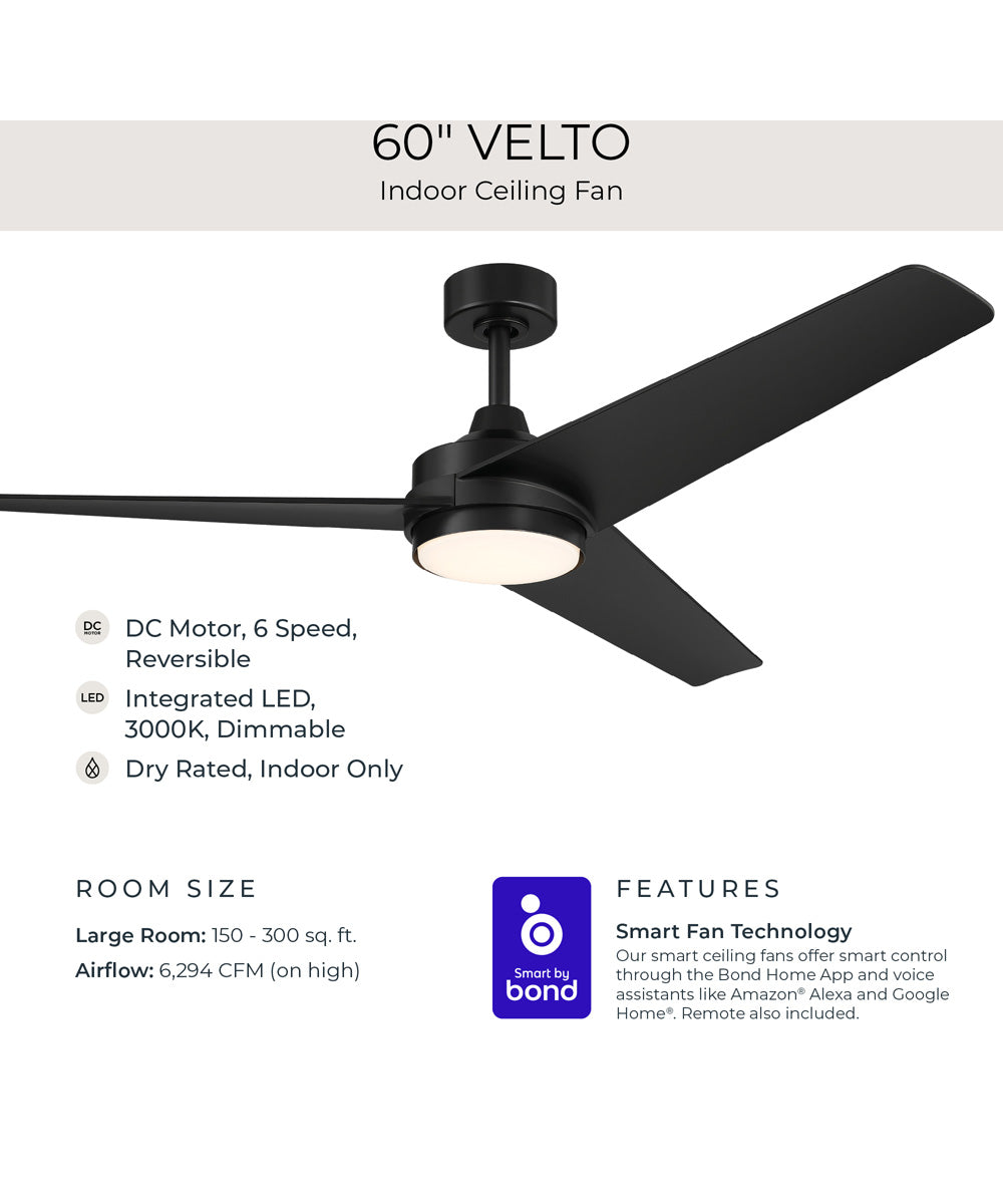 Velto 60-in. 3-Blade LED Modern Ceiling Fan Matte Black