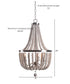 Dumas 16"W 3-Light Brushed Steel Finish Weathered White Wood Bead Chandelier by KenroyHome