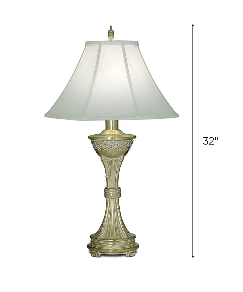 32"H 3-Way Table Lamp Satin Brass White Antique