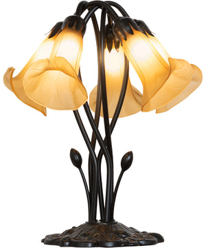 16" High Amber Tiffany Pond Lily 5 Light Table Lamp Yellow