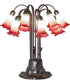 24" High Seafoam/Cranberry Tiffany Pond Lily 12 Light Table Lamp