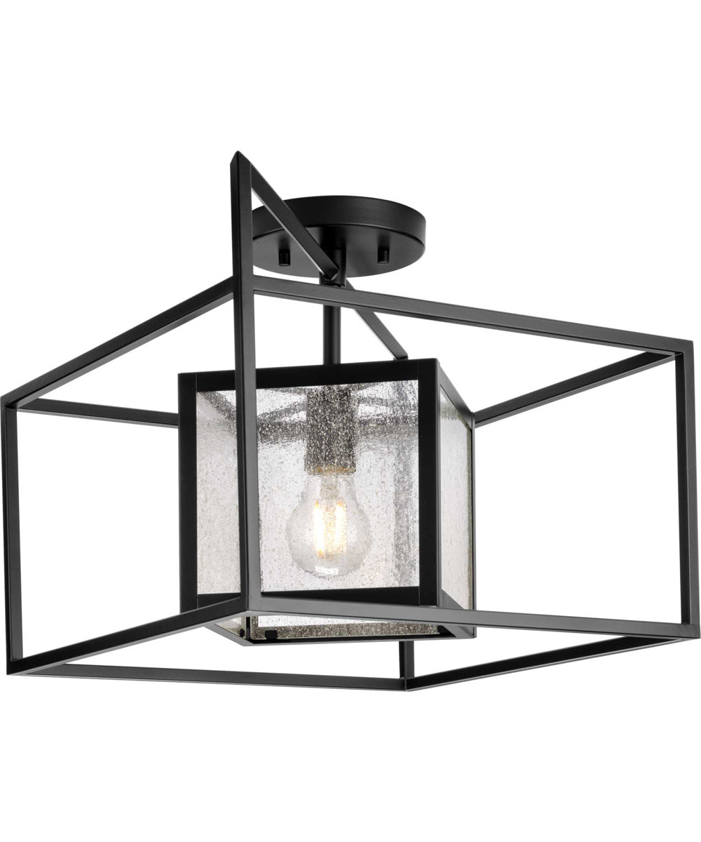 Navarre 1-Light Seeded Glass Indoor/Outdoor Close-to-Ceiling Light Matte Black