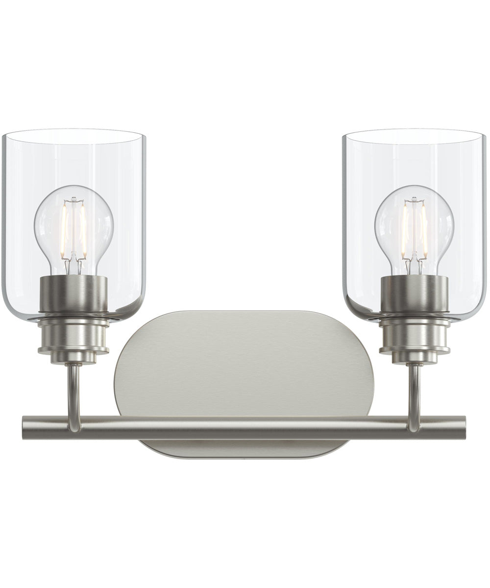 Reines 2-Light Bath Vanity with Clear Glass Shades Brushed Nickel