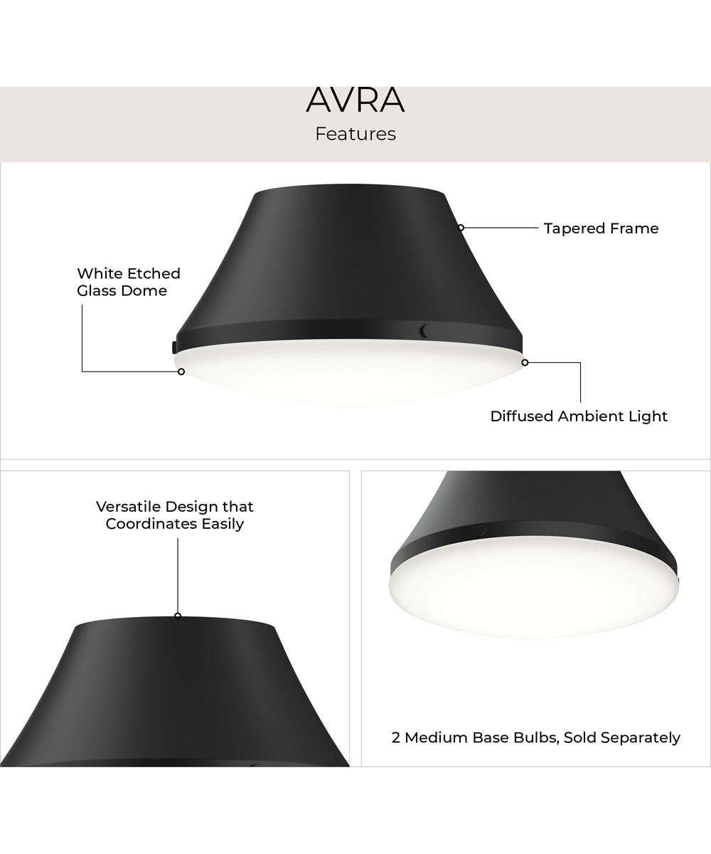 Avra Medium 2-Light Flush Mount with Etched White Glass Shade Matte Black