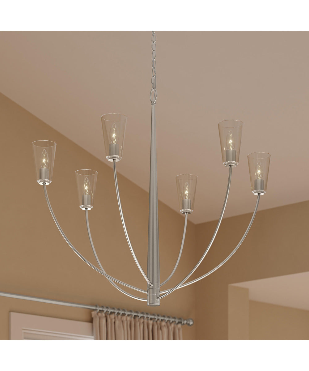 Jheni 6-Light Large Chandelier with Clear Glass Shades Brushed Nickel