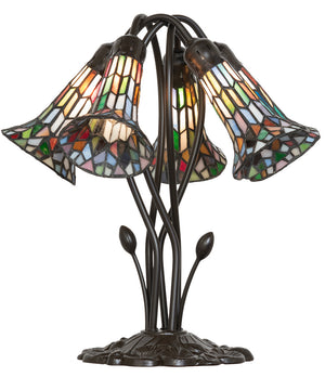 16" High Stained Tiffany Glass Pond Lily 5 Light Table Lamp MuLighti-Colored