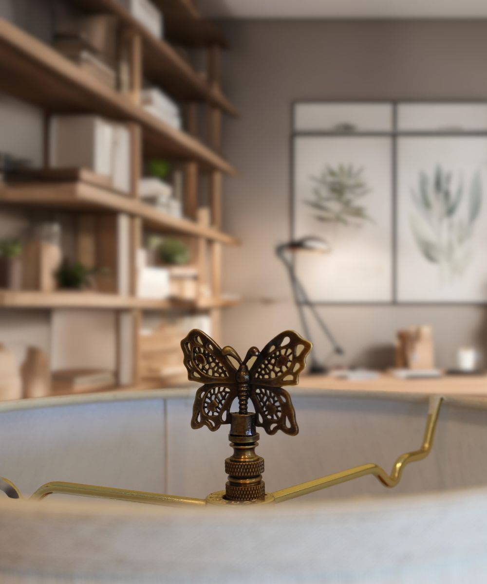 Decorative Butterfly Lamp Finial Antique Brass, 2.3"h