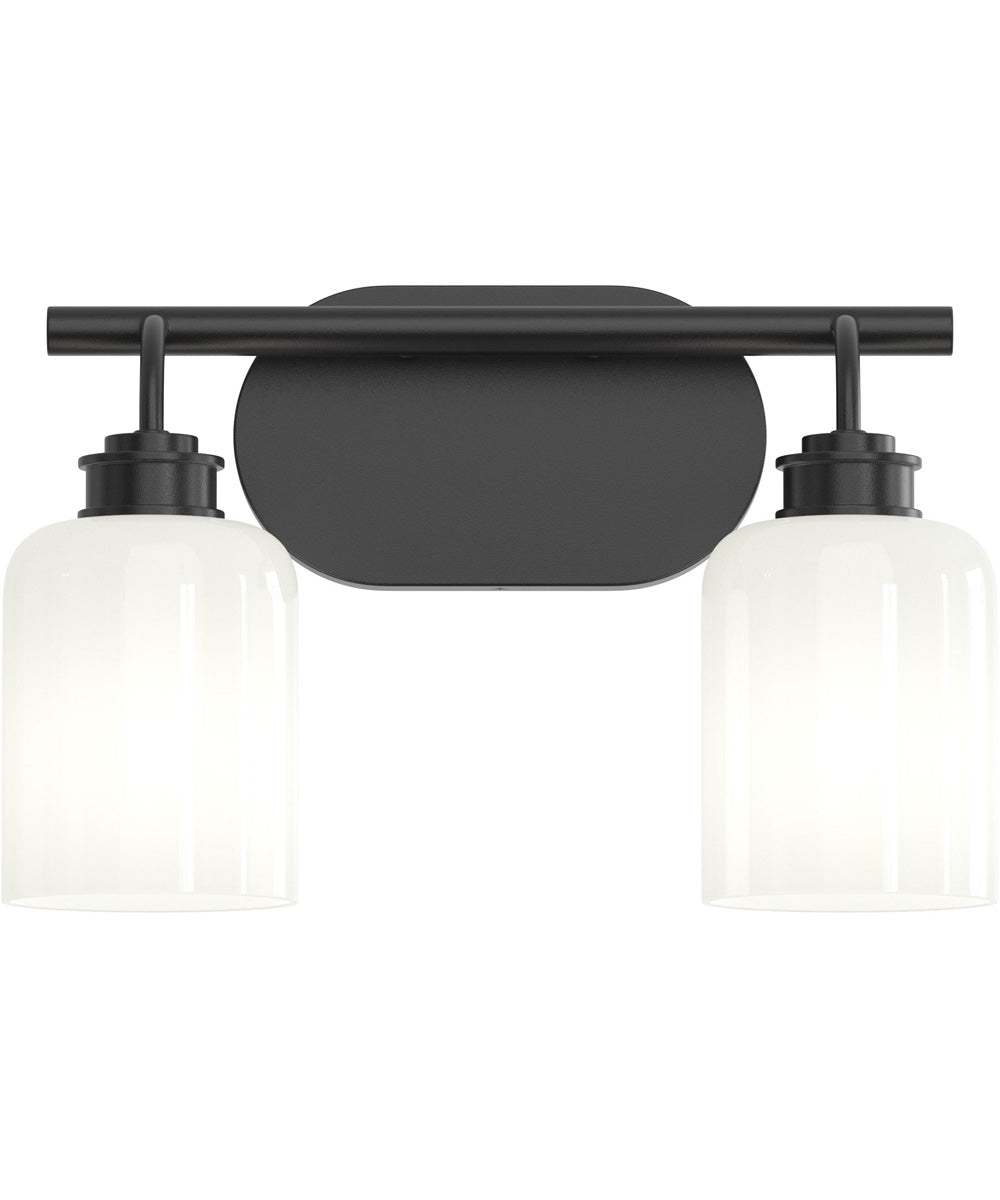 Reines 2-Light Bath Vanity with Opal Glass Shades Matte Black
