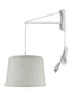 16"W MAST Plug-In Wall Mount Pendant 1 Light White Cord/Arm Shallow Drum Textured Oatmeal
