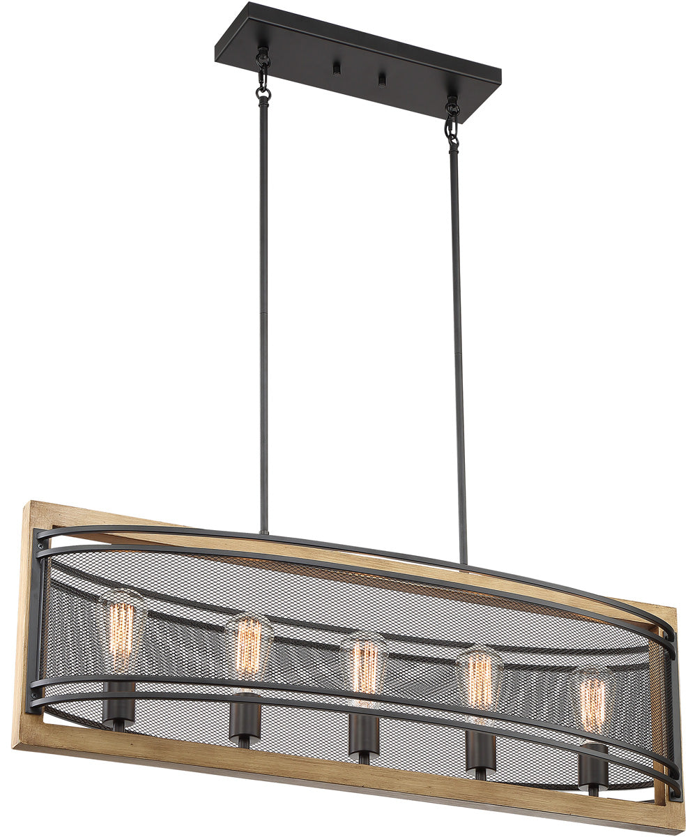 36"W Atelier 5-Light Pendant Black / Honey Wood