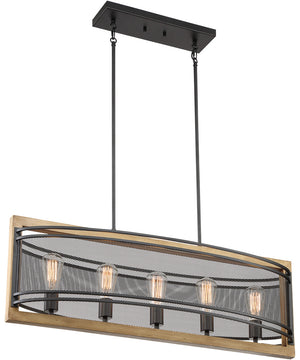 36"W Atelier 5-Light Pendant Black / Honey Wood