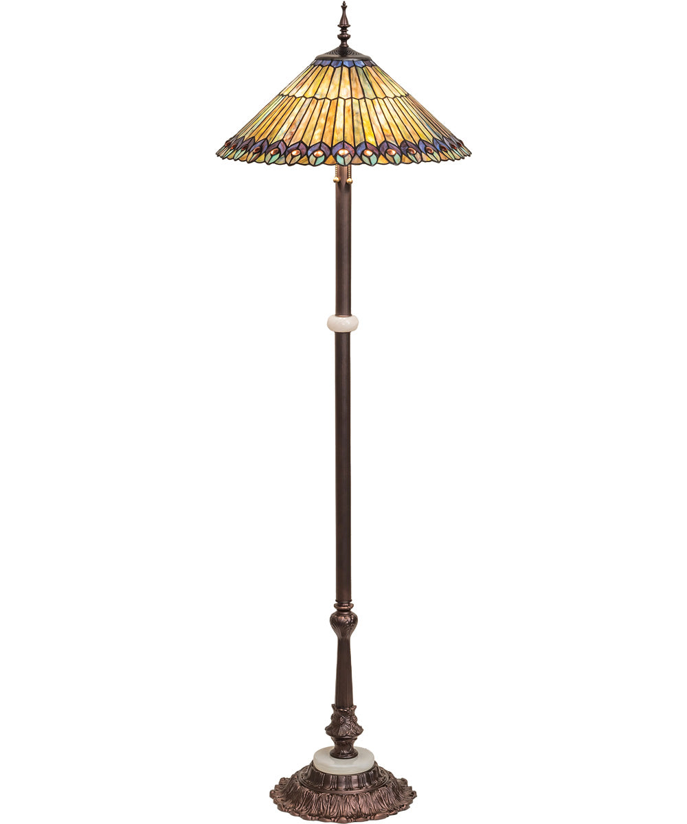 24" High Tiffany Jeweled Peacock Floor Lamp