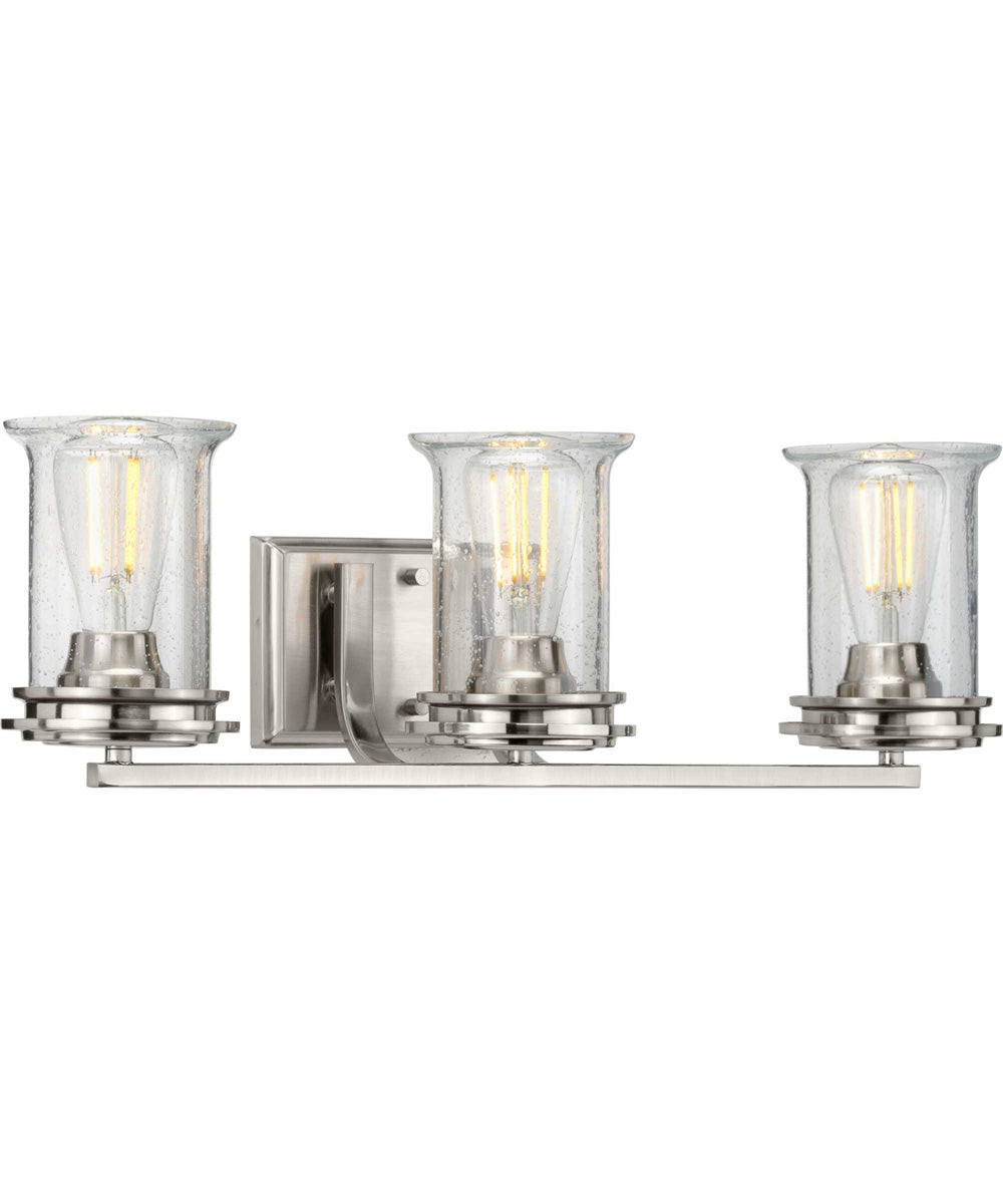 Winslett 3-Light Clear Seeded Glass Coastal Bath Vanity Light Brushed Nickel