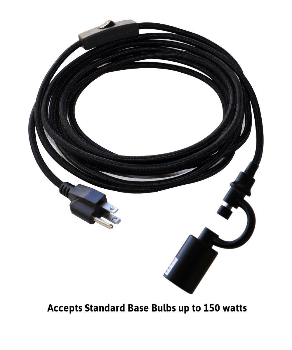 14"W MAST Plug-In Wall Mount Pendant 1 Light Black Cord/Arm White Shade
