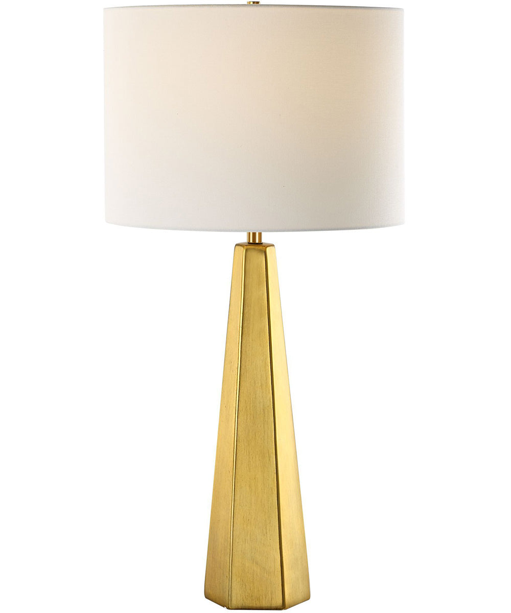 Hexagon Ceramic Gold Table Lamp with White Linen