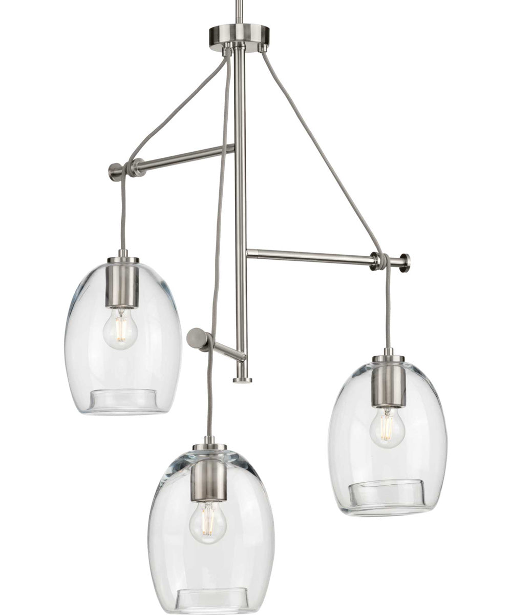 Caisson 3-Light Clear Glass Global Pendant Light Brushed Nickel