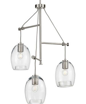 Caisson 3-Light Clear Glass Global Pendant Light Brushed Nickel