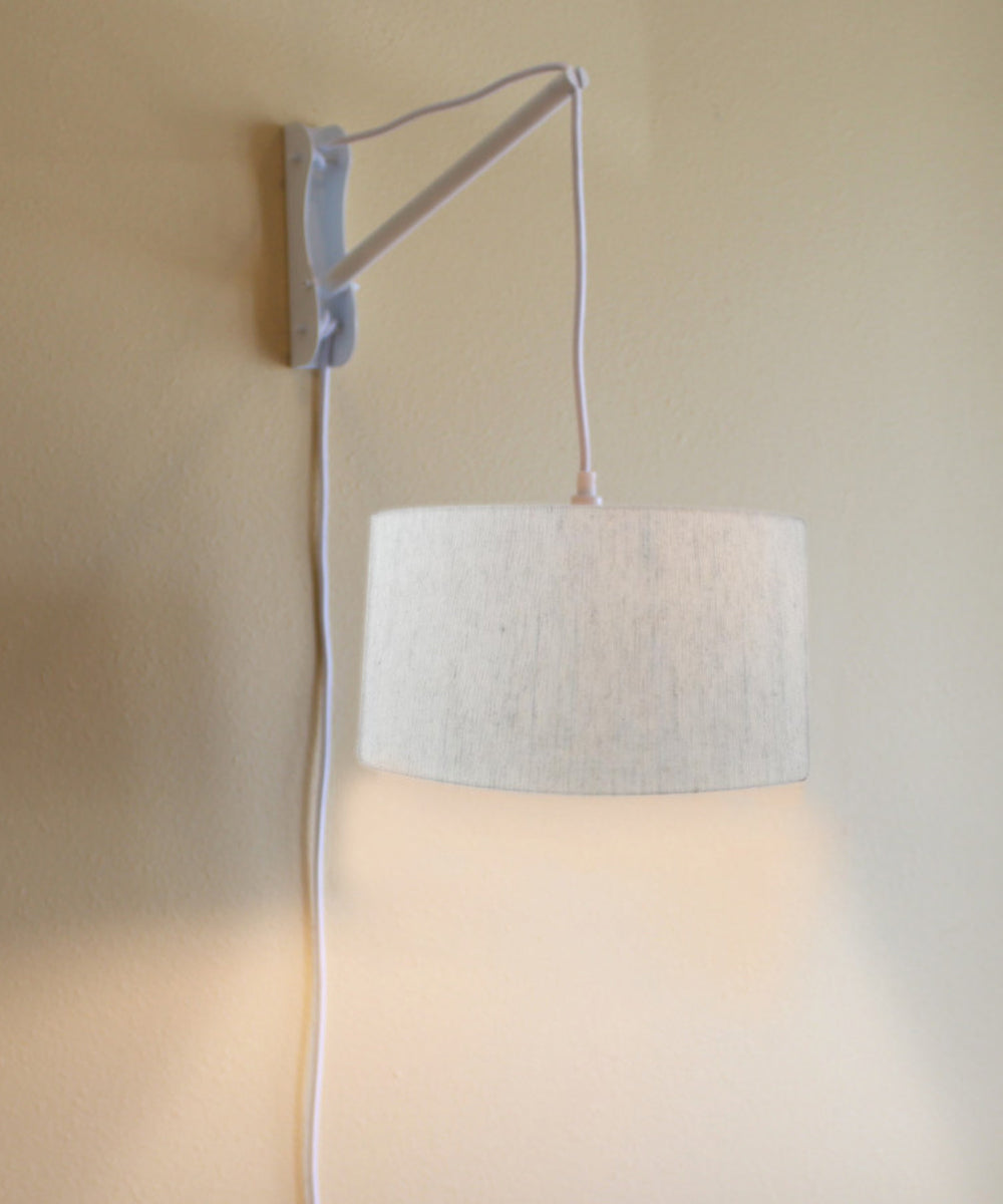 14"W MAST Plug-In Wall Mount Pendant 2 Light White Cord/Arm with Diffuser Textured Oatmeal Shade
